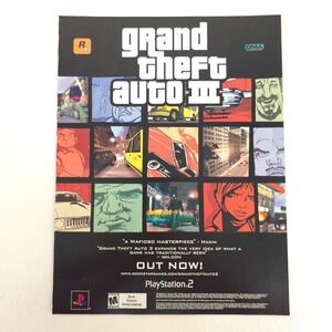Grand Theft Auto III GTA 3 PlayStation 2 Print Ad Rockstar Game Room Decor Y2K